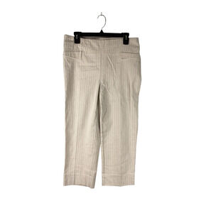 Zac & Rachel Womens Cropped Pants Beige White Pinstripe Mid Rise Linen Blend 10